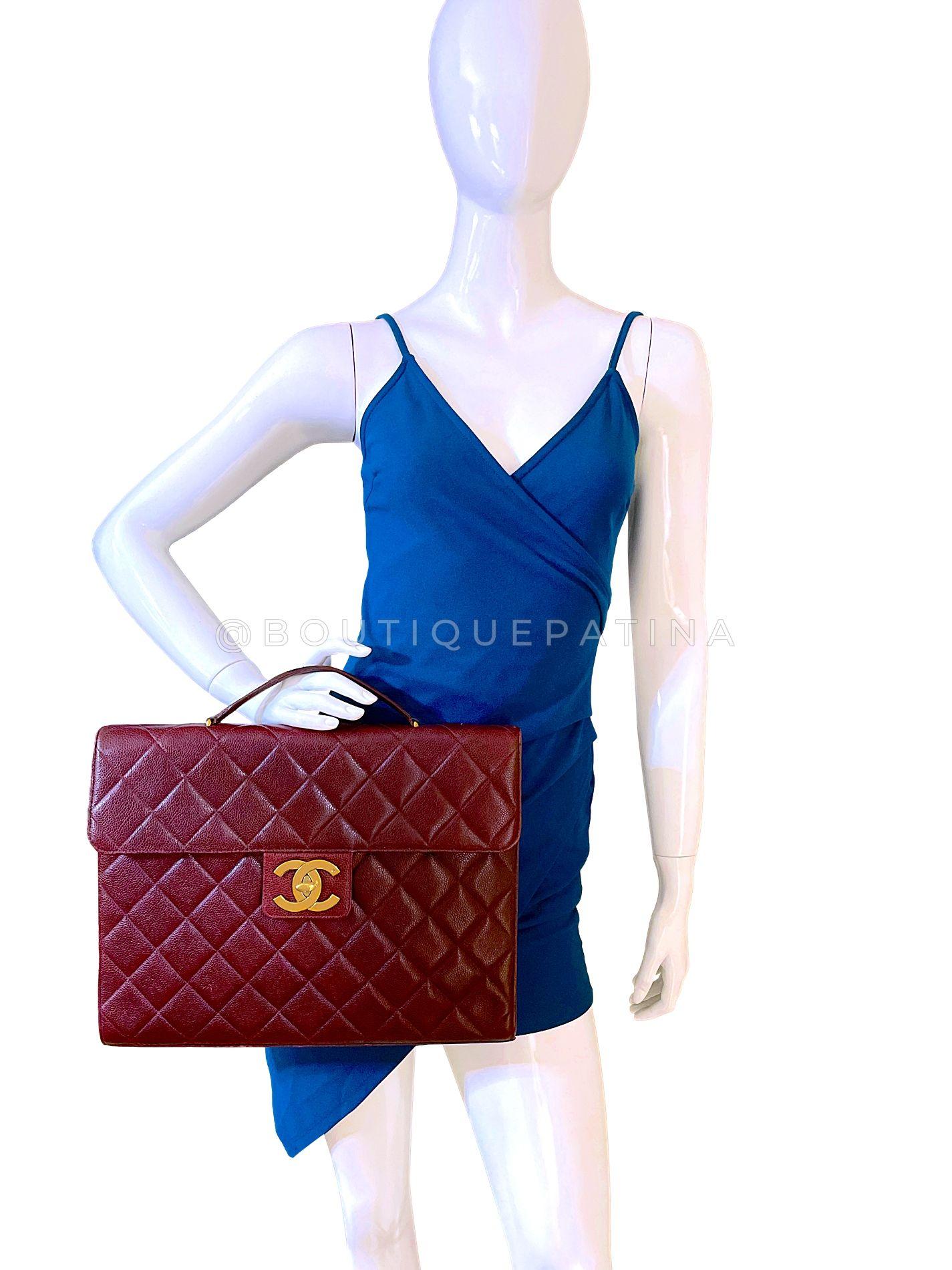 Chanel Vintage 1994 Wine Burgundy Caviar Briefcase Tote Bag 24k GHW 68743 en vente 9