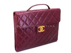 Chanel Vintage 1994 Wine Burgundy Caviar Briefcase Tote Bag 24k GHW 68743
