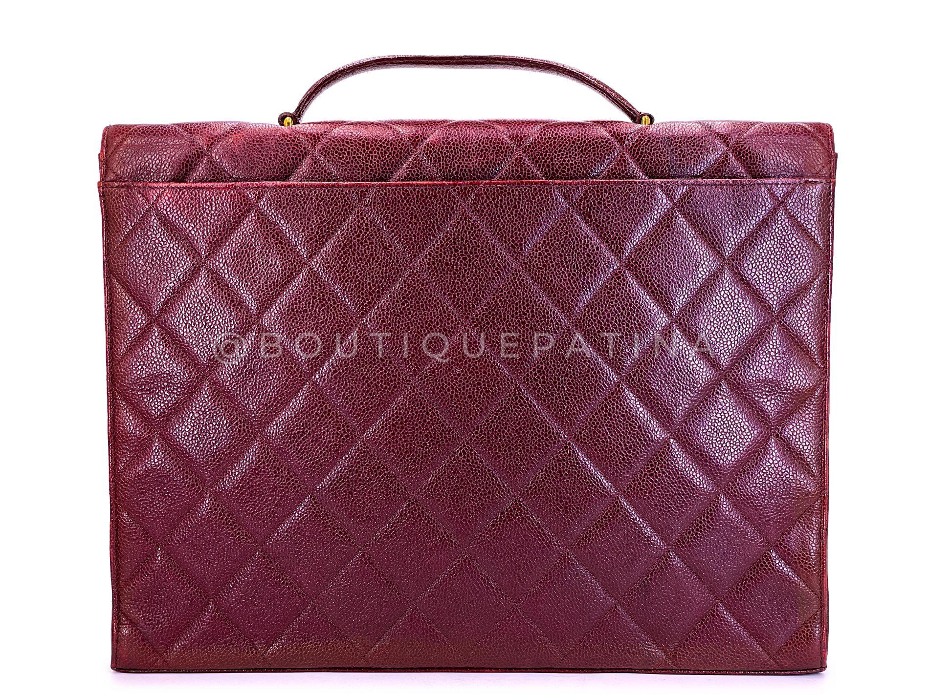 Chanel Vintage 1994 Wine Burgundy Caviar Briefcase Tote Bag 24k GHW 68743 Pour femmes en vente