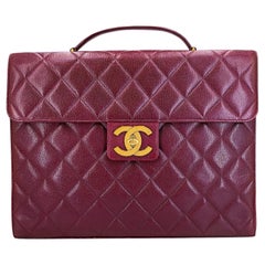 Chanel Vintage 1994 Wine Burgundy Caviar Briefcase Tote Bag 24k GHW 68743