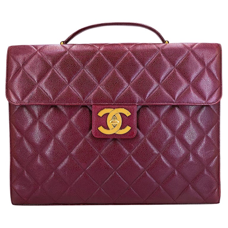Chanel Vintage 1994 Wine Burgundy Caviar Briefcase Tote Bag 24k 