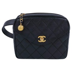Chanel Vintage 1995 Black Caviar Waist Belt Bag Fanny Pack 24k GHW 64201