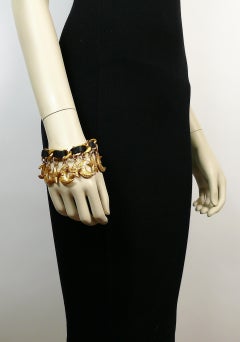 Chanel Vintage 1995 Chain and Leather Bracelet with Moon Star CC Logo Charms