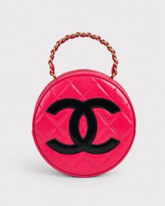 Chanel Vintage 1995 Hot Pink Round Vanity Bag