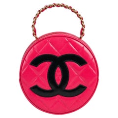 Chanel Vintage 1995 Hot Pink Round Vanity Bag