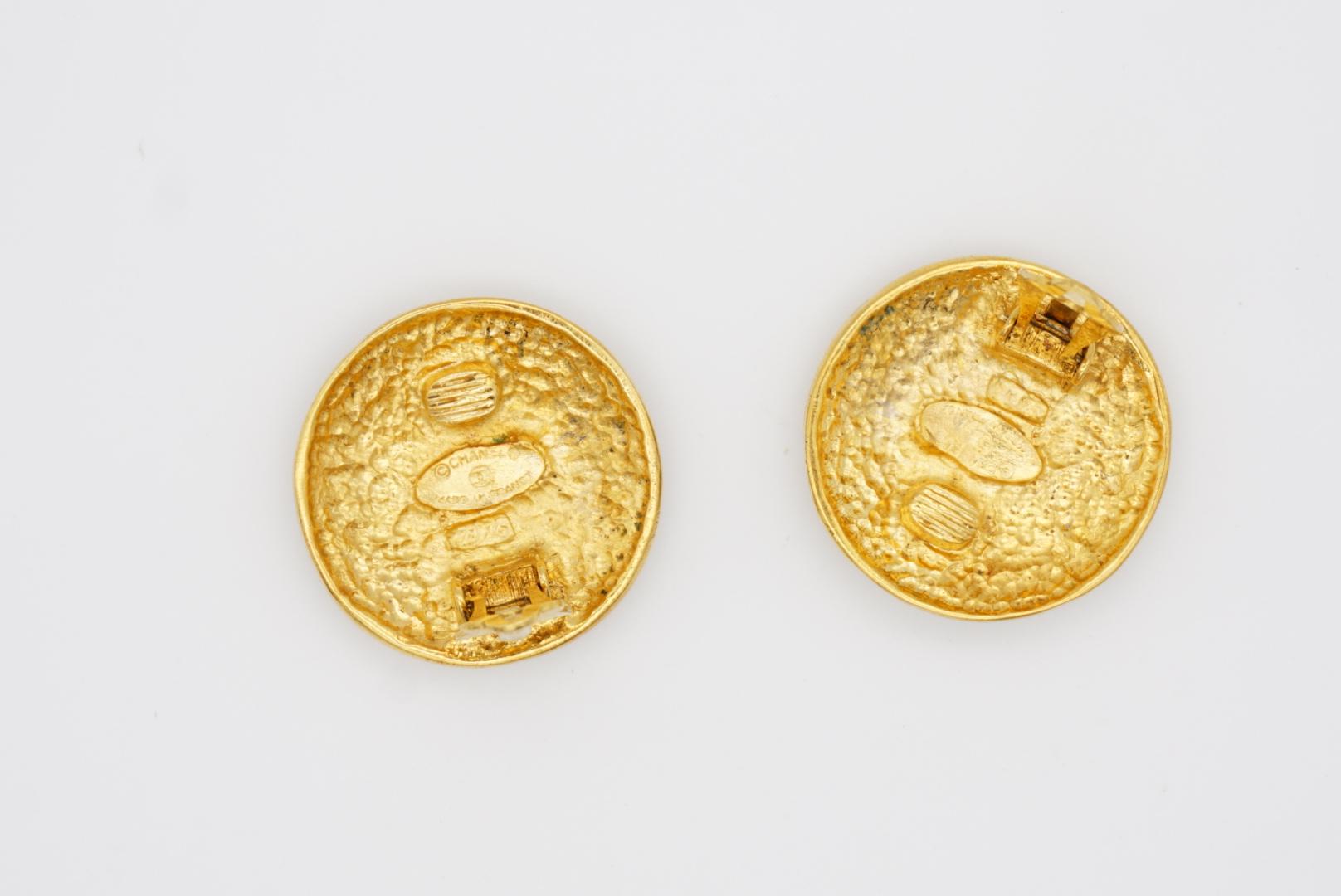 Chanel Vintage 1995 Large Camellia Flower Cross Circle Round Dome Clip Earrings For Sale 5