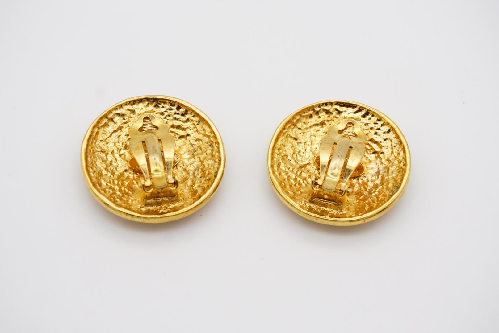 Chanel Vintage 1995 Large Camellia Flower Cross Engraved Circle Clip Earrings 6