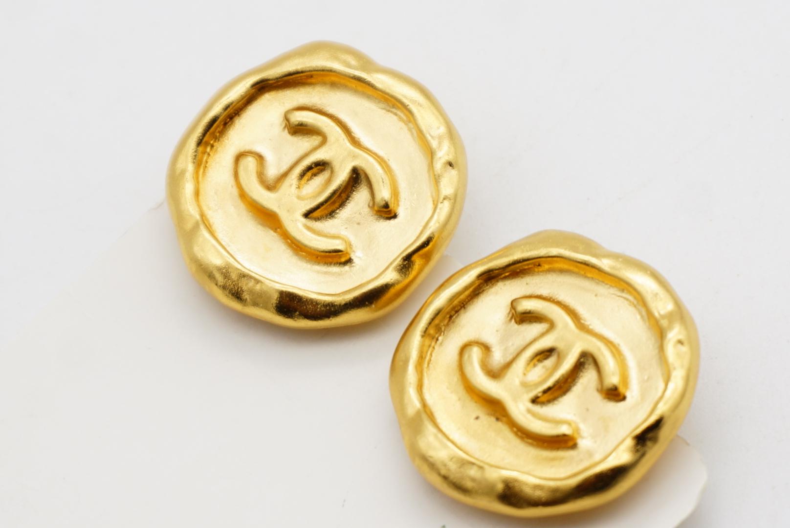 Chanel Vintage 1995 Large CC Coco Logo Abnormal Circle Round Badge Earrings For Sale 5
