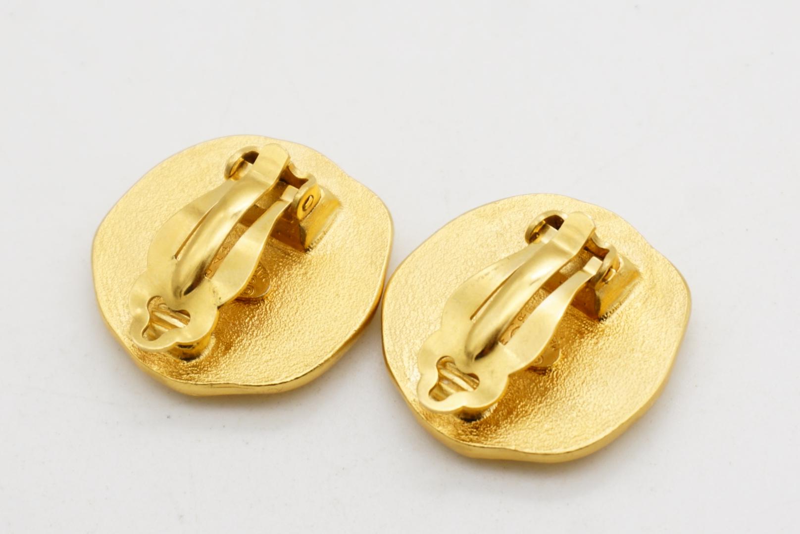 Chanel Vintage 1995 Large CC Coco Logo Abnormal Circle Round Badge Earrings For Sale 6