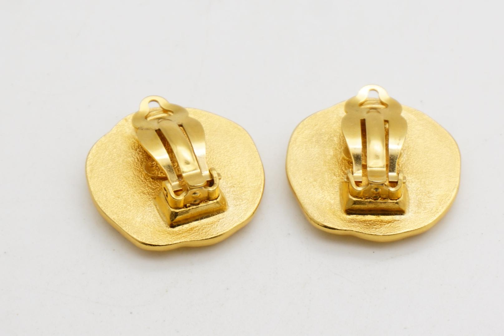 Chanel Vintage 1995 Large CC Coco Logo Abnormal Circle Round Badge Earrings For Sale 7
