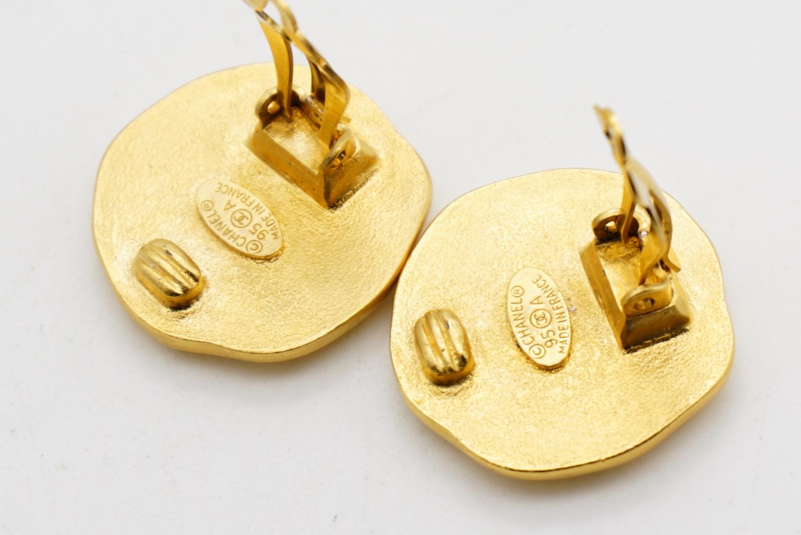 Chanel Vintage 1995 Large CC Coco Logo Abnormal Circle Round Badge Earrings For Sale 8