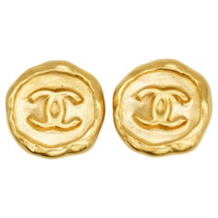 Chanel Vintage 1995 Large CC Coco Logo Abnormal Circle Round Badge Earrings