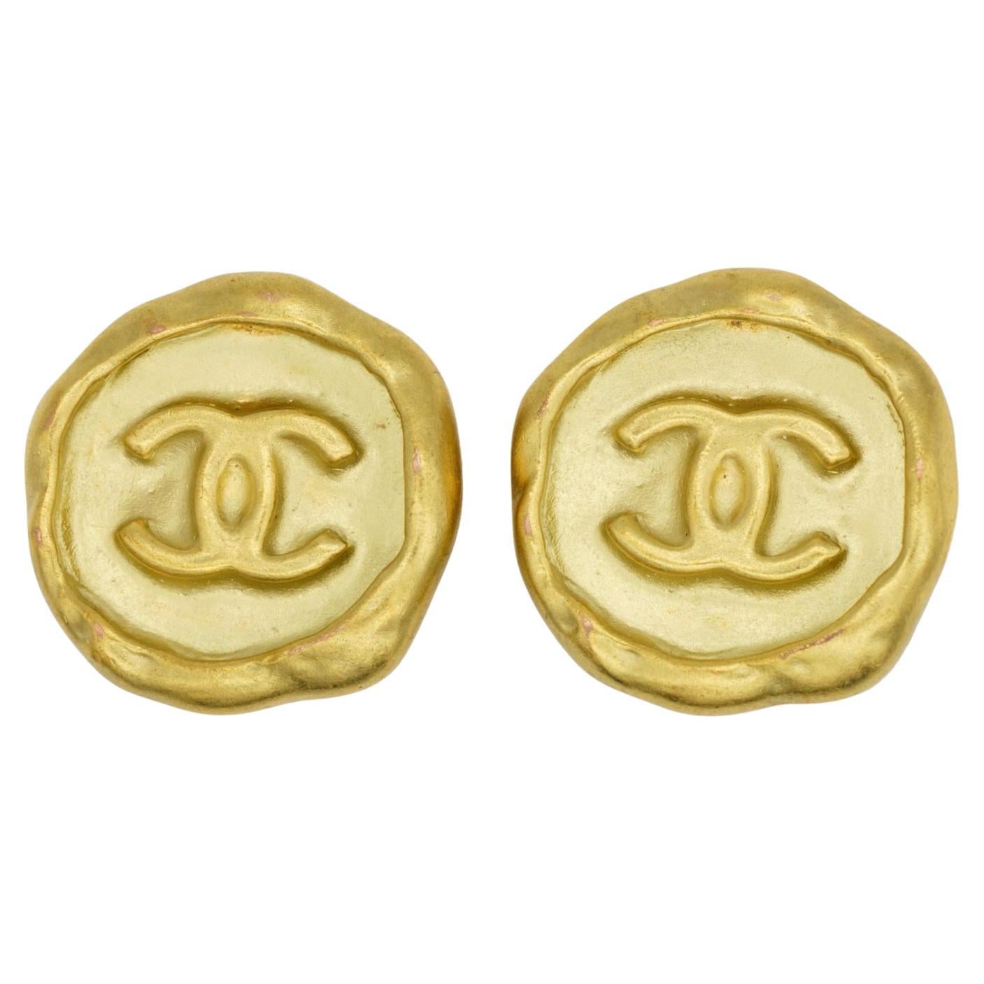 Chanel Vintage 1995 Große CC Coco Logo Kreis Runde Abnorme Abzeichen Ohrringe