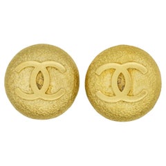 Chanel Vintage 1995 Texture Coco Logo CC Circle Round Relief Medallion Earrings
