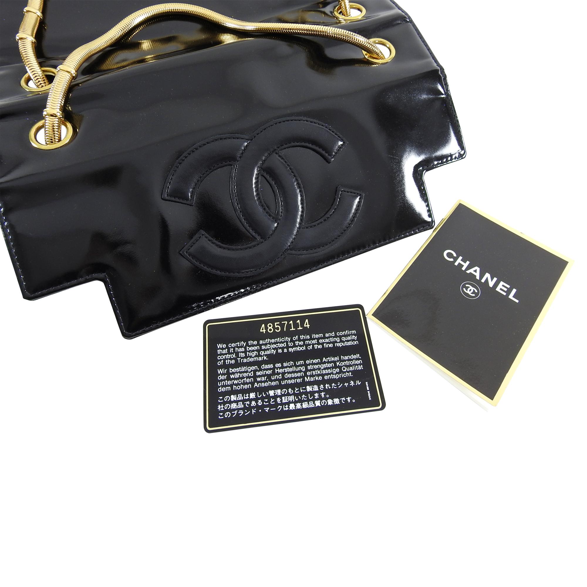 Women's Chanel Vintage 1996 Black Patent CC Logo Bag with Double Gold Snake Chain