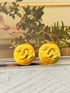 Chanel Vintage 1996 CC Coco Logo Large Relief Abnormal Round Circle Earrings