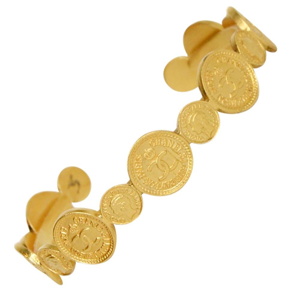 Chanel Vintage 1996 Goldtone CC Coin Cuff Bracelet