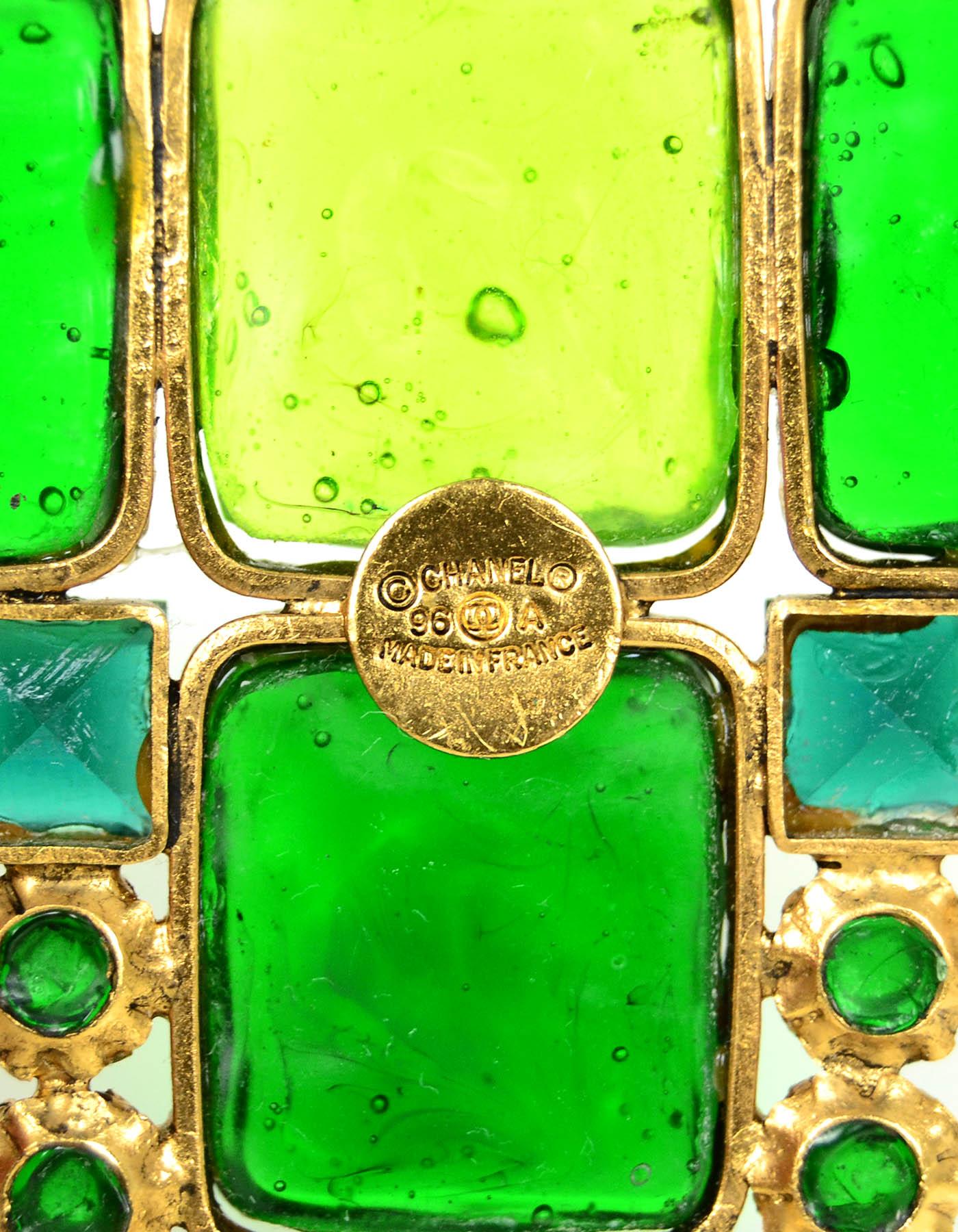 Chanel Vintage 1996 Green Glass Stone Cross Brooch/Pendant 1