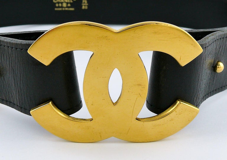 Chanel Vintage 1996 Iconic Black Leather Belt with Large CC logo at 1stDibs