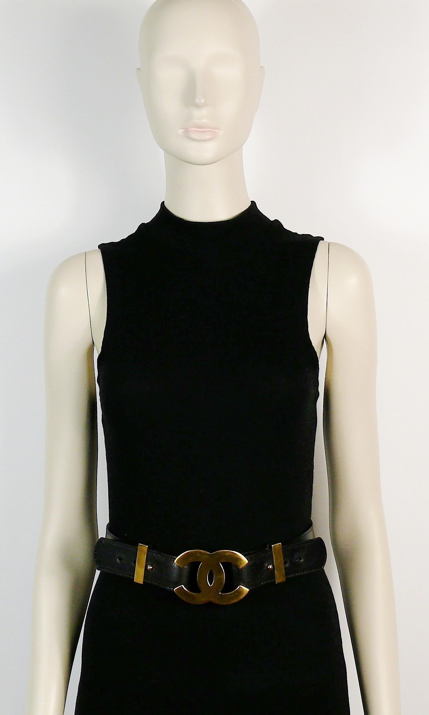 Women's Chanel Vintage 1996 Iconic Black Leather Belt with Large CC logo