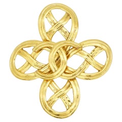 Chanel Vintage 1996 Large Matelassé Logo Openwork CC Coco Clover Cross Brooch