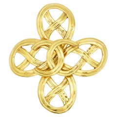 Chanel Vintage 1996 Large Matelassé Logo Openwork CC Coco Clover Cross Brooch