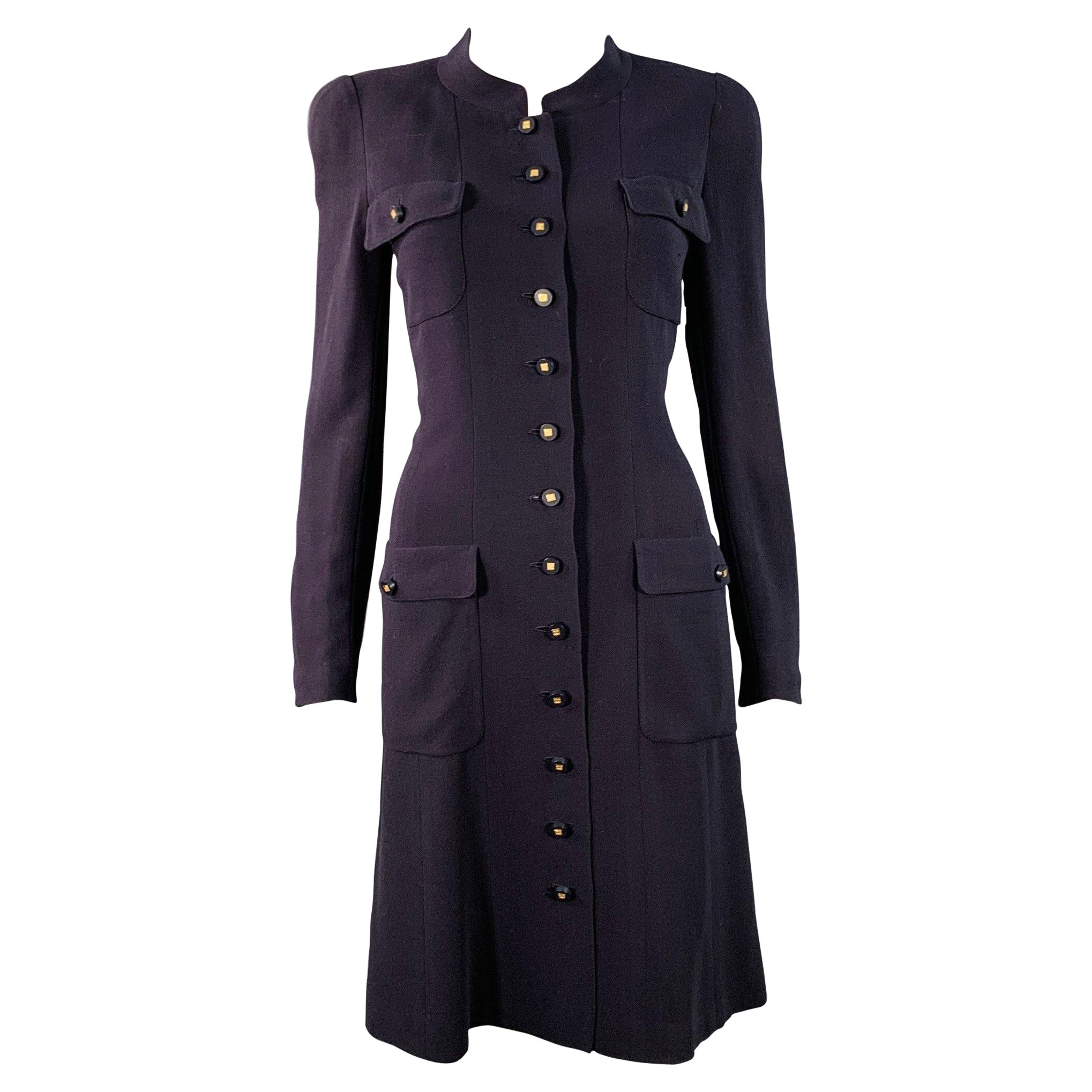 Chanel Vintage 1996 Taglia 6 Navy Abito a maniche lunghe sotto il ginocchio in vendita