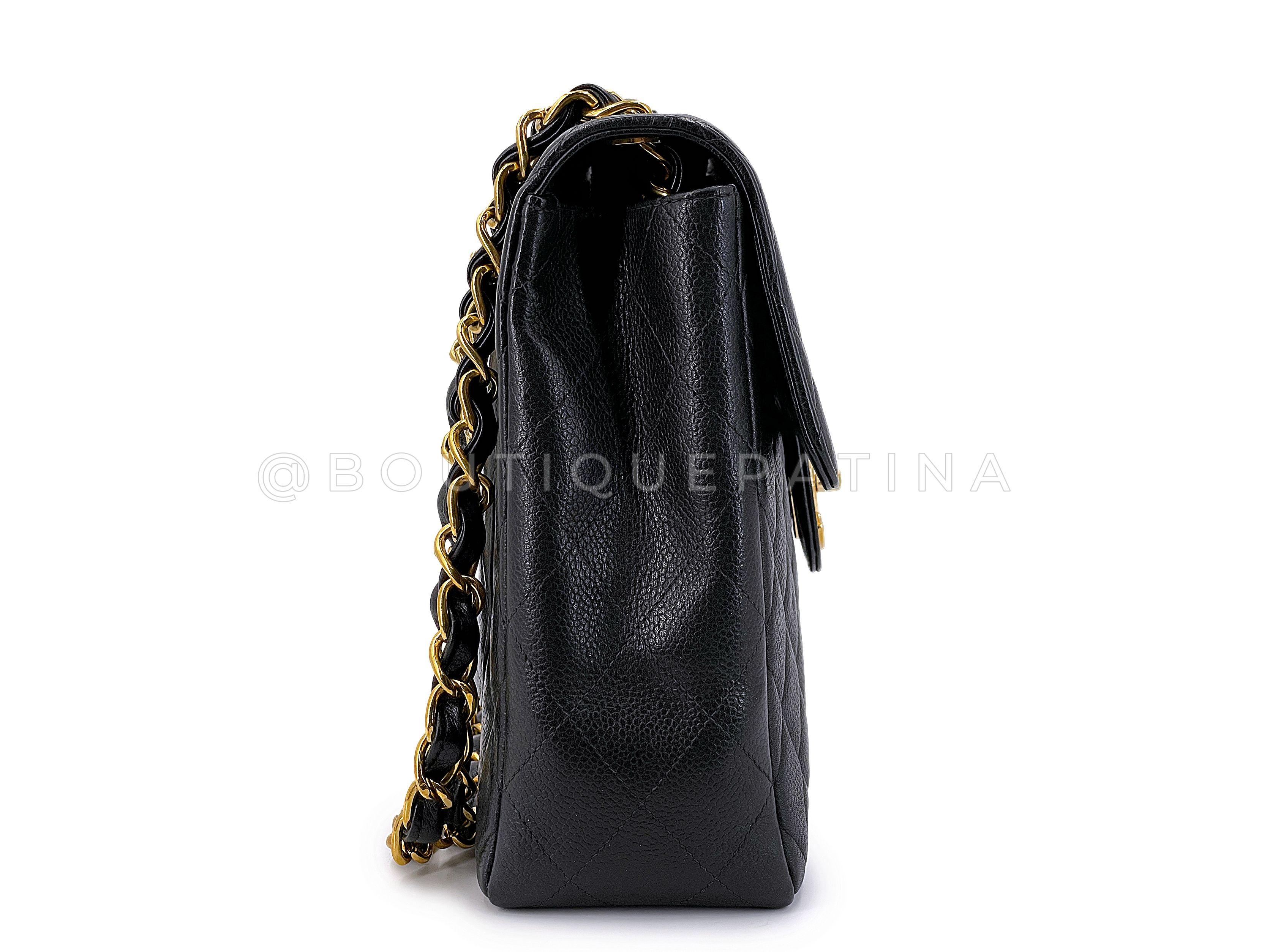 Women's Chanel Vintage 1997 Black Caviar Jumbo Classic Flap Bag 24k GHW 67441 For Sale