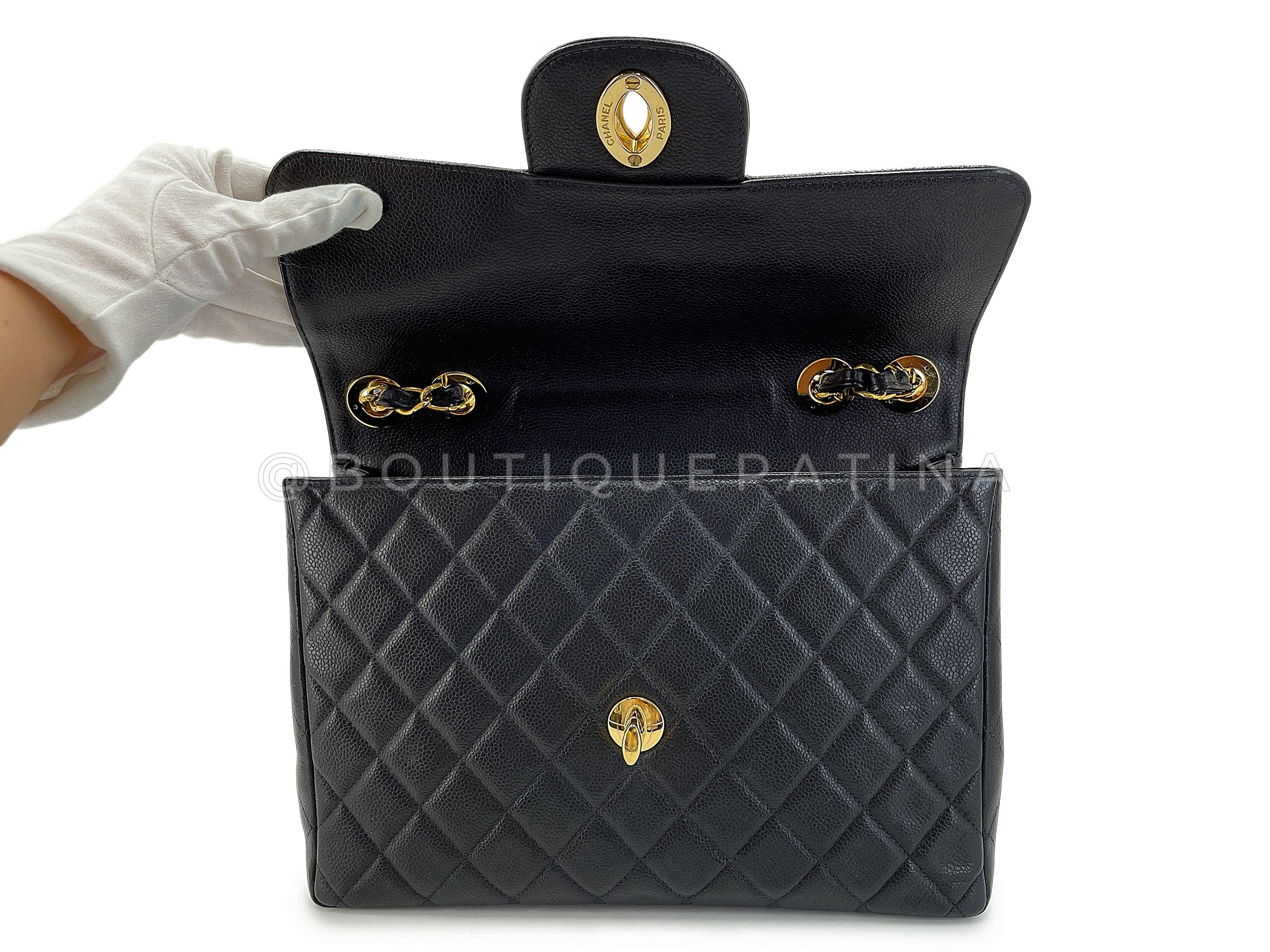 Chanel Vintage 1997 Black Caviar Jumbo Classic Flap Bag 24k GHW 67441 For Sale 5