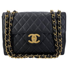 Chanel Vintage 1997 Black Caviar Jumbo Classic Flap Bag 24k GHW 67441
