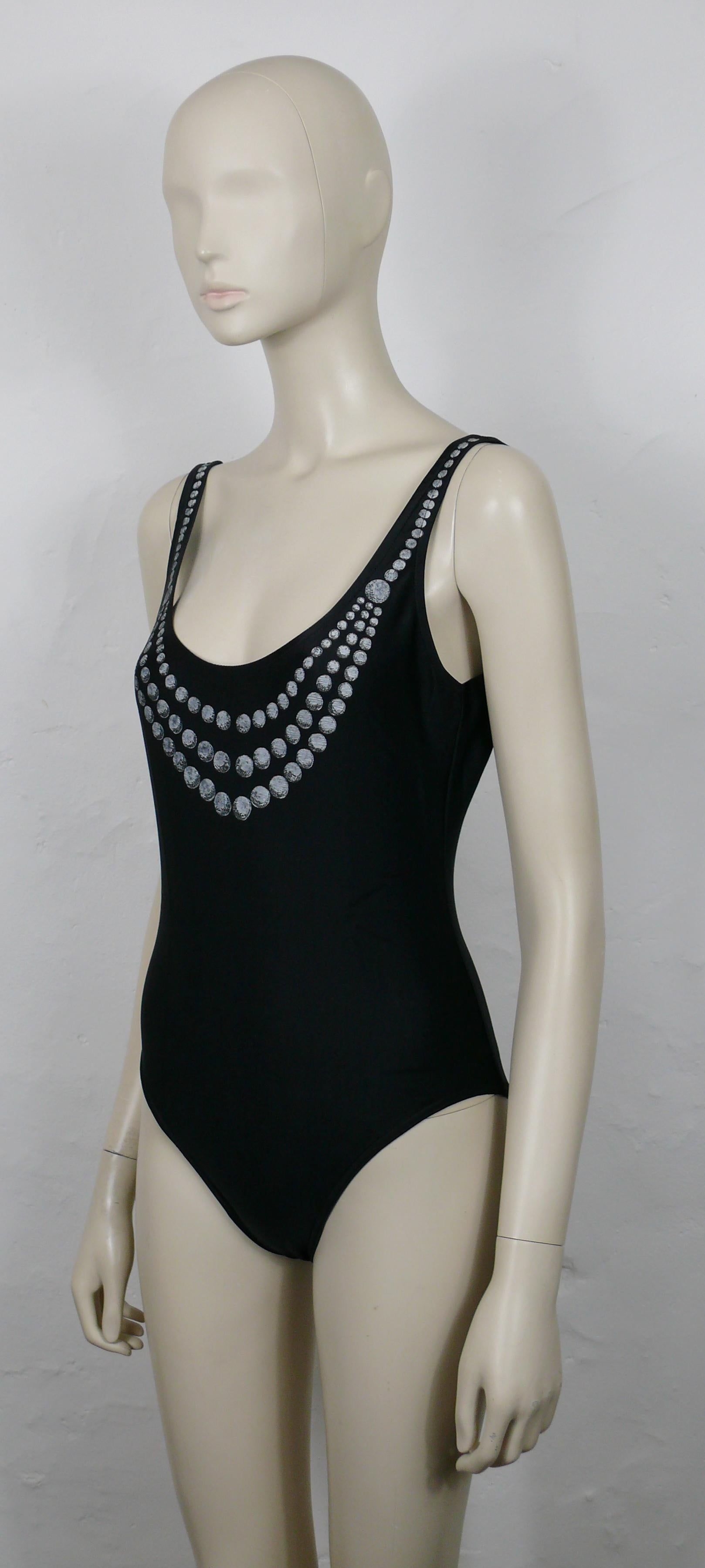 Women's CHANEL Vintage 1997 Black One-Pïece Swimsuit with Printed Pearls Trompe L'oeil For Sale