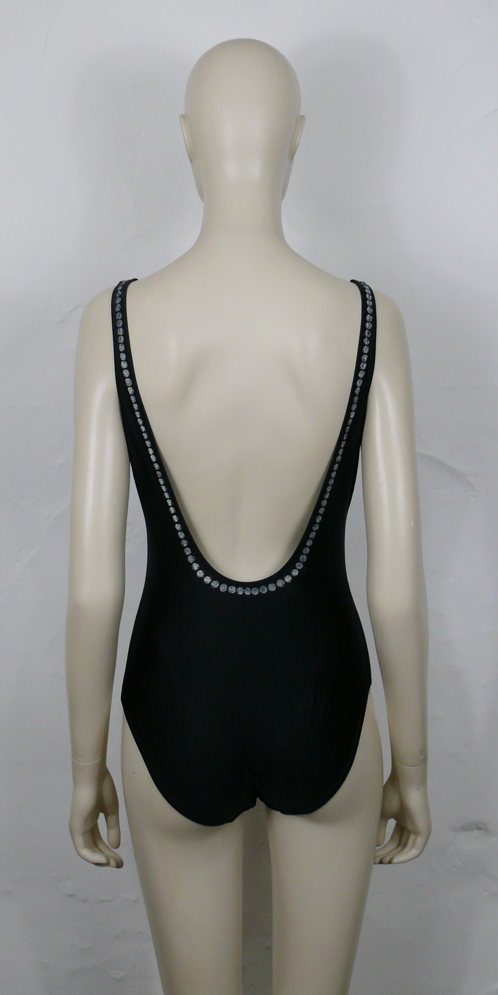 CHANEL Vintage 1997 Black One-Pïece Swimsuit with Printed Pearls Trompe L'oeil For Sale 1