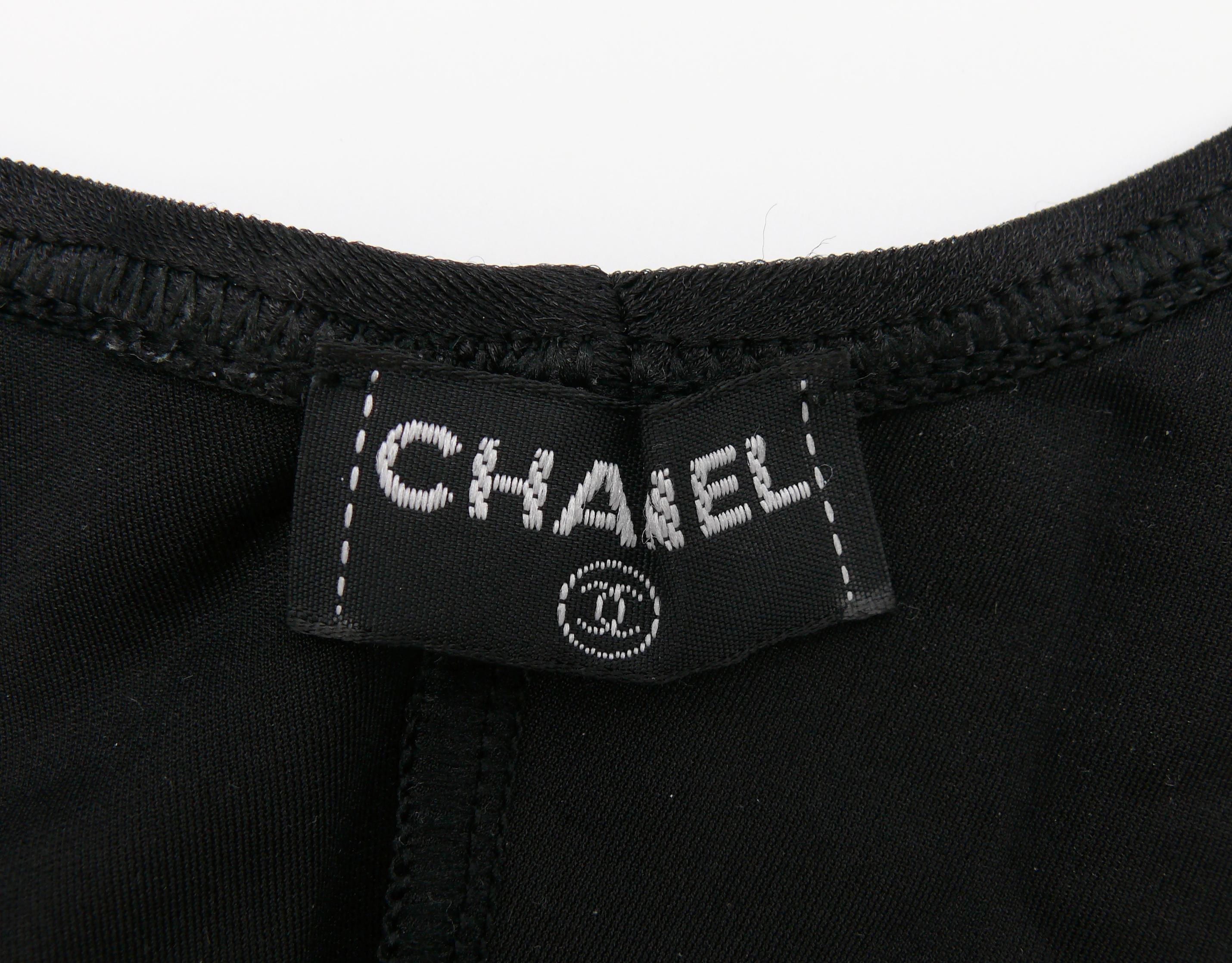 CHANEL Vintage 1997 Black One-Pïece Swimsuit with Printed Pearls Trompe L'oeil For Sale 2