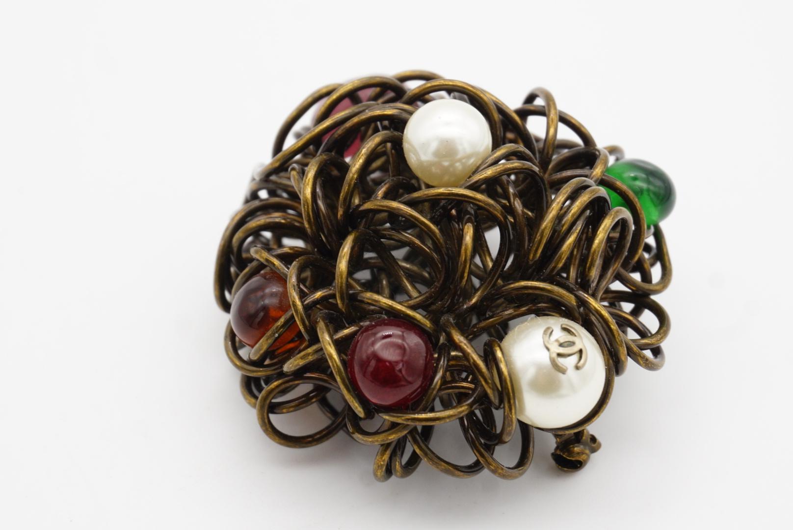 Chanel Vintage 1997 Gripoix Logo CC Red Green Purple Pearls Birds Nest Brooch 5