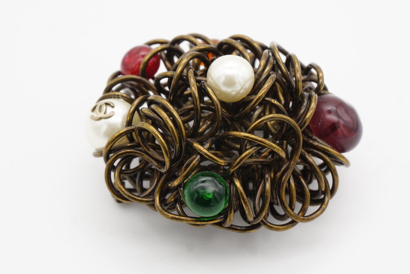 Chanel Vintage 1997 Gripoix Logo CC Red Green Purple Pearls Birds Nest Brooch 6