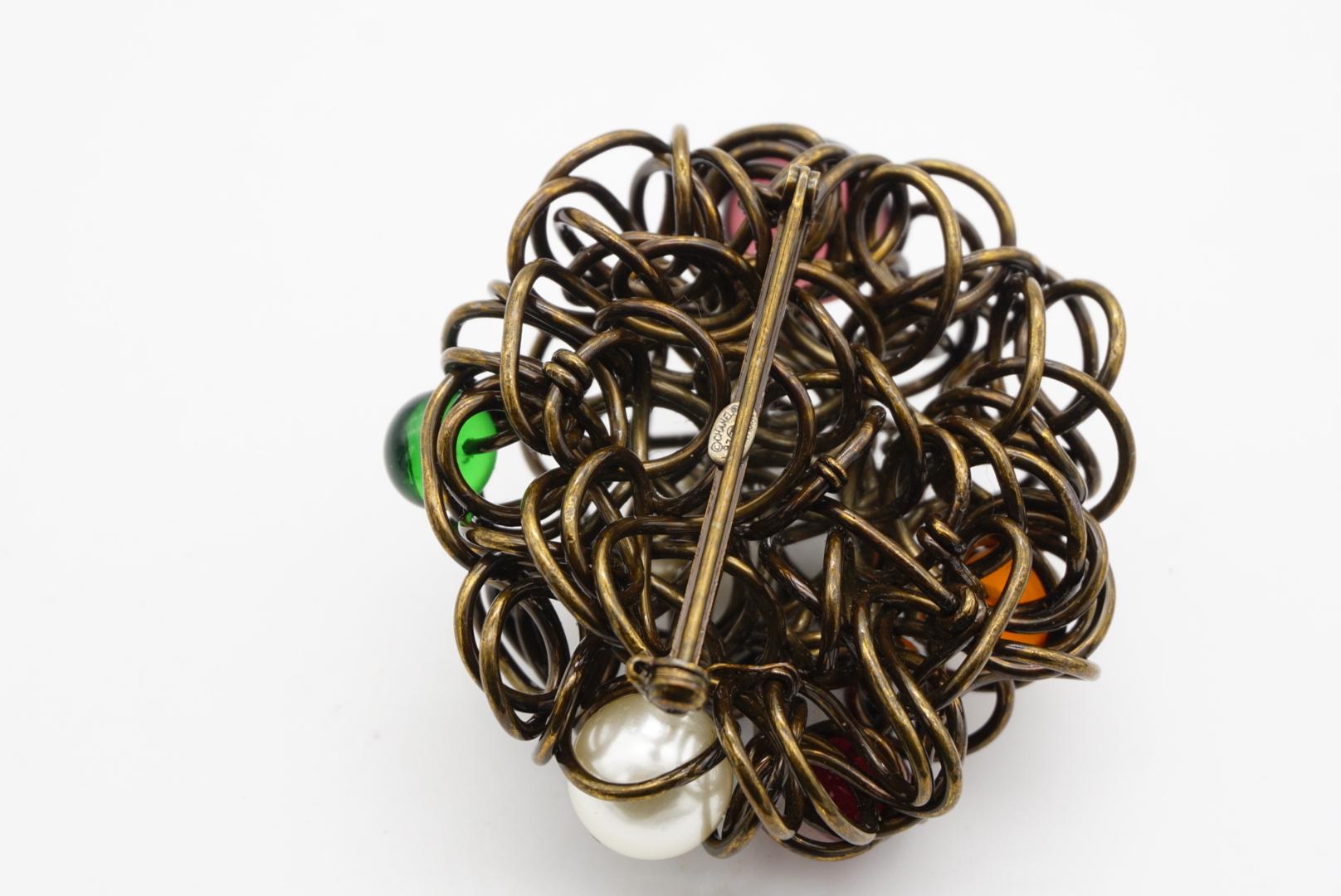 Chanel Vintage 1997 Gripoix Logo CC Red Green Purple Pearls Birds Nest Brooch For Sale 7