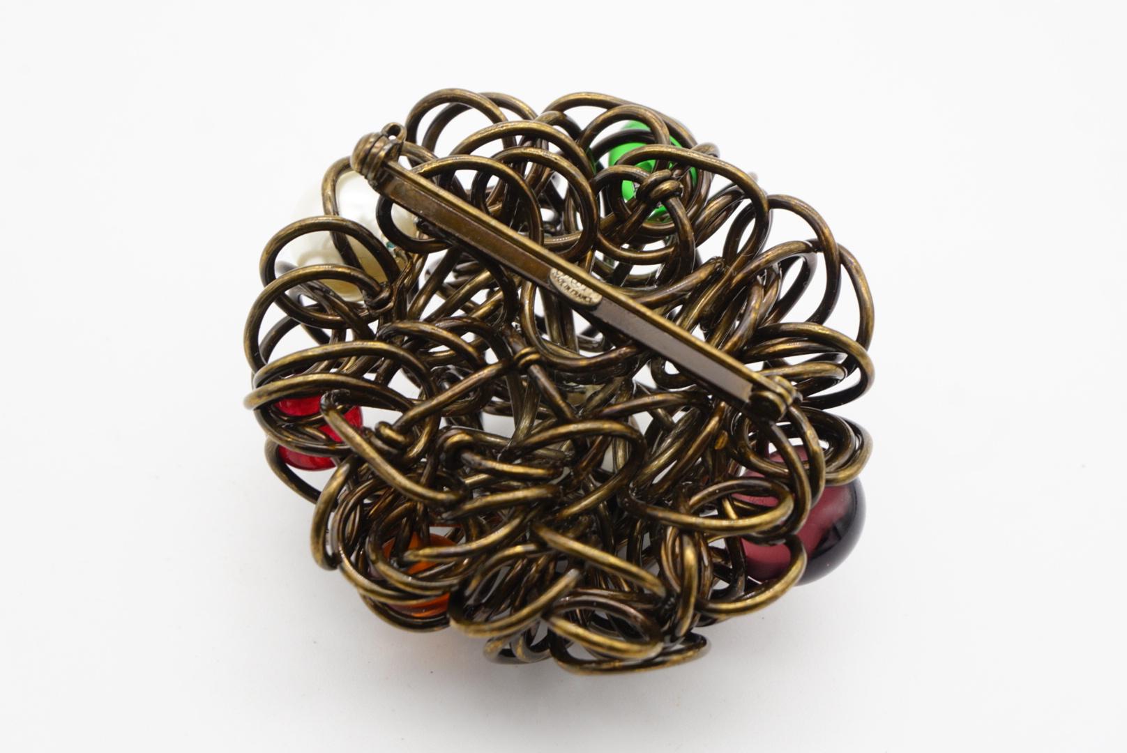 Chanel Vintage 1997 Gripoix Logo CC Red Green Purple Pearls Birds Nest Brooch For Sale 8