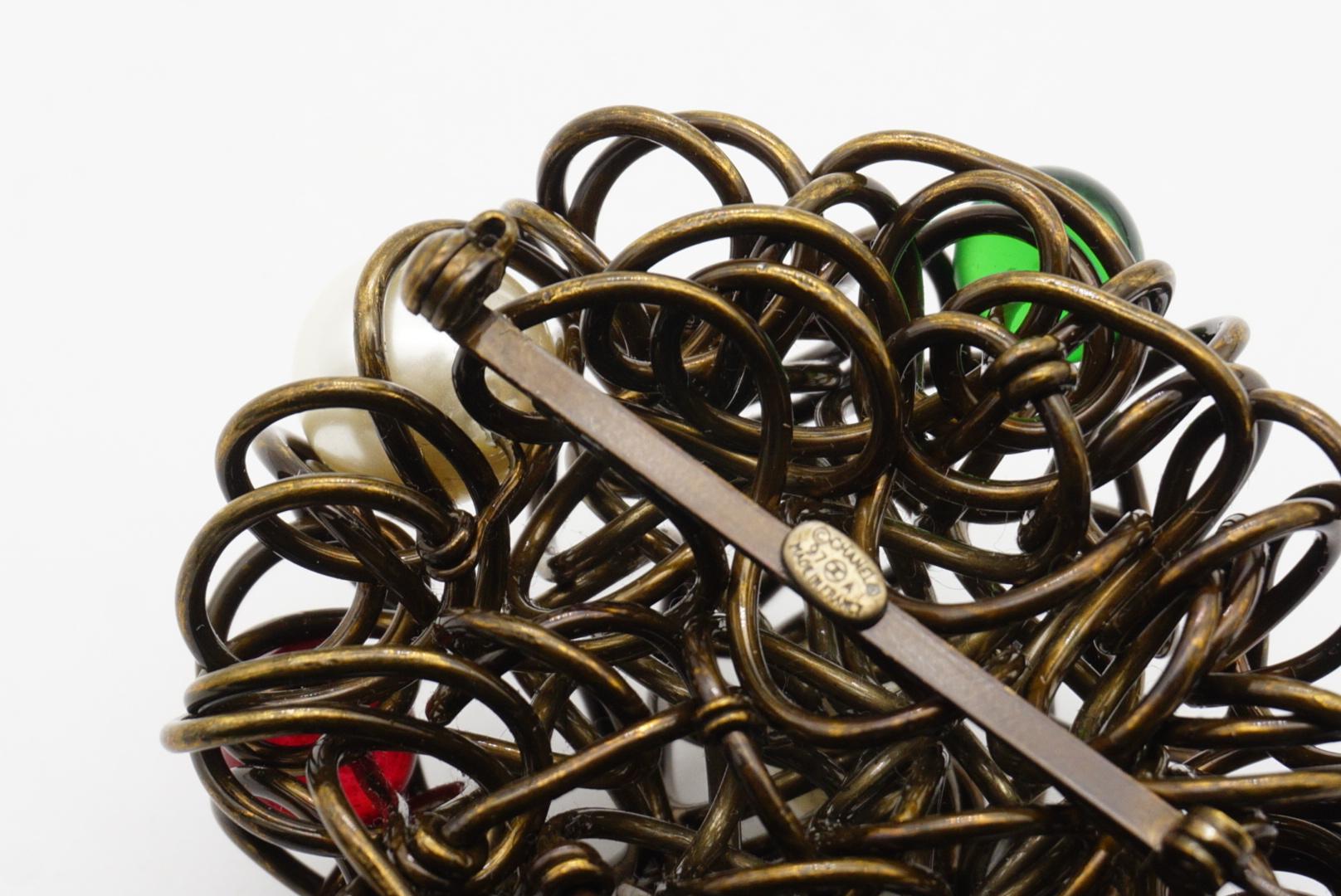 Chanel Vintage 1997 Gripoix Logo CC Red Green Purple Pearls Birds Nest Brooch 9