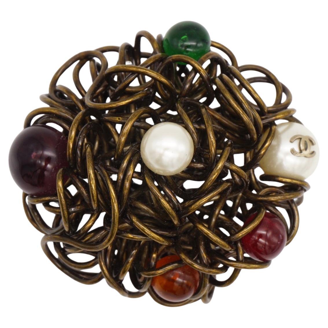 Chanel Vintage 1997 Gripoix Logo CC Red Green Purple Pearls Birds Nest Brooch