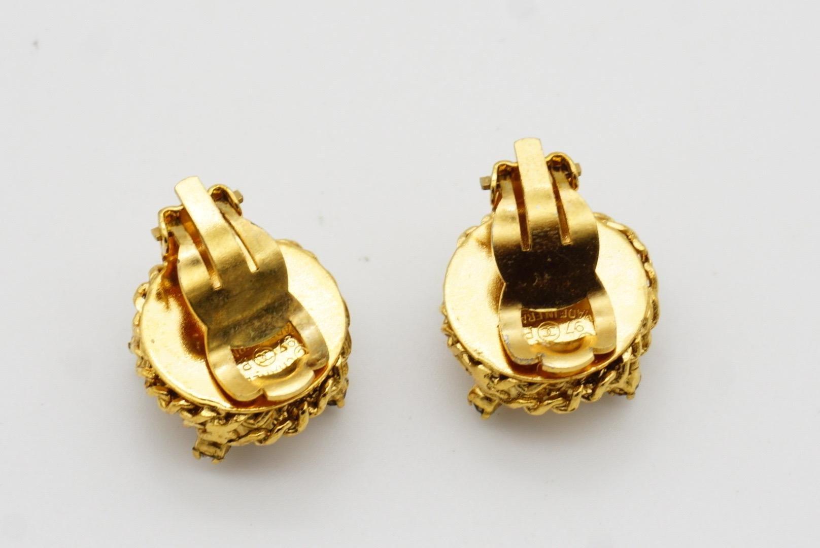CHANEL Vintage 1997 Gripoix Sapphire Cabochon Crystal Woven Braid Clip Earrings 6