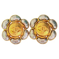 Chanel Vintage 1997 Iconic Large Gold Silver Beans Flower CC Chunky Earrings