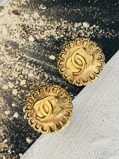 Chanel Vintage 1997 Iconic Logo CC Coco Lace Ruffles Gold Round Circle Earrings