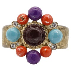Chanel Vintage 1997 Maltese Cross CC Logo Crystals Turquoise Red Cuff Bangle