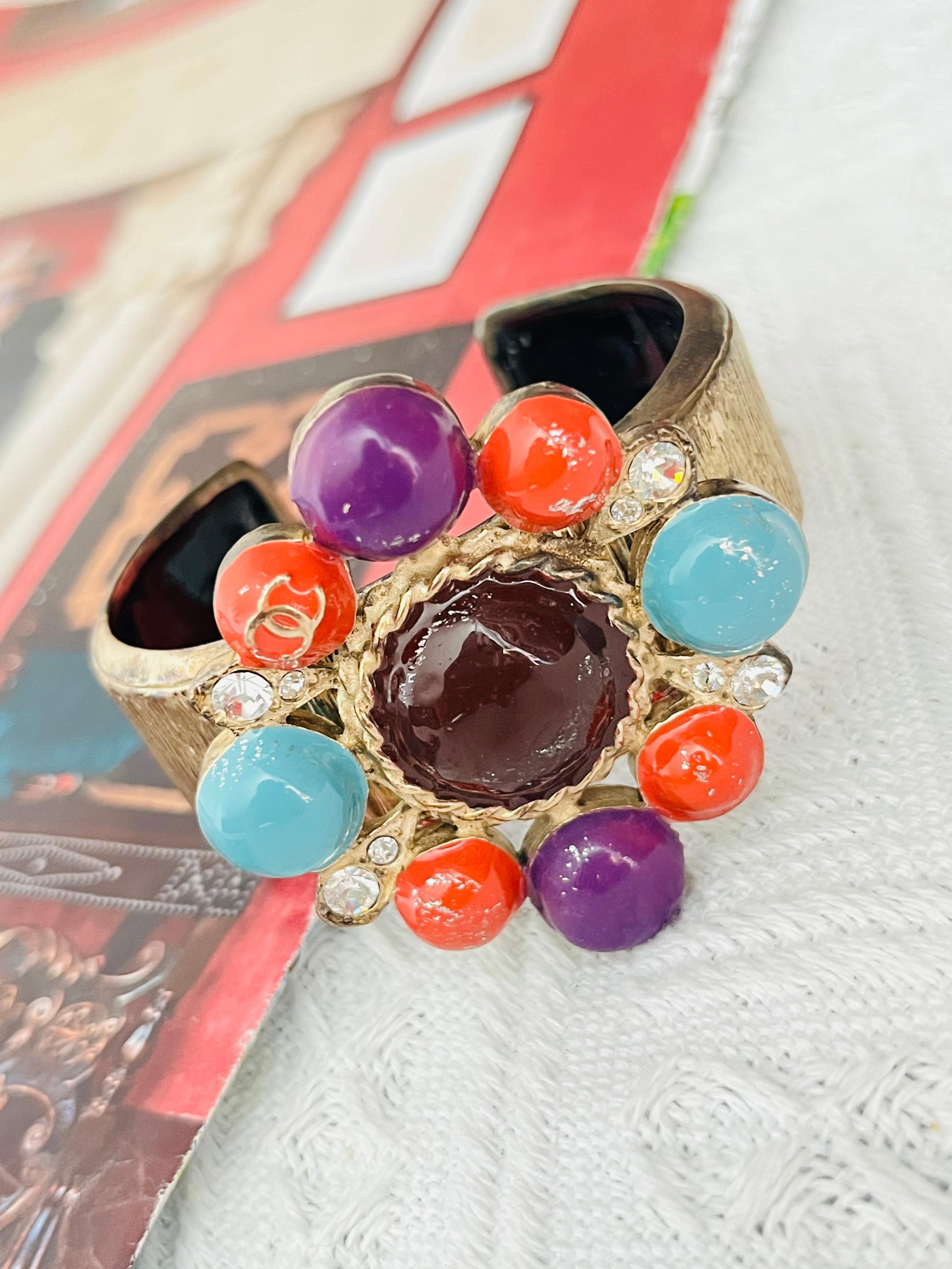 Art Deco Chanel Vintage 1997 Maltese Cross CC Logo Crystals Turquoise Red Cuff Bangle For Sale