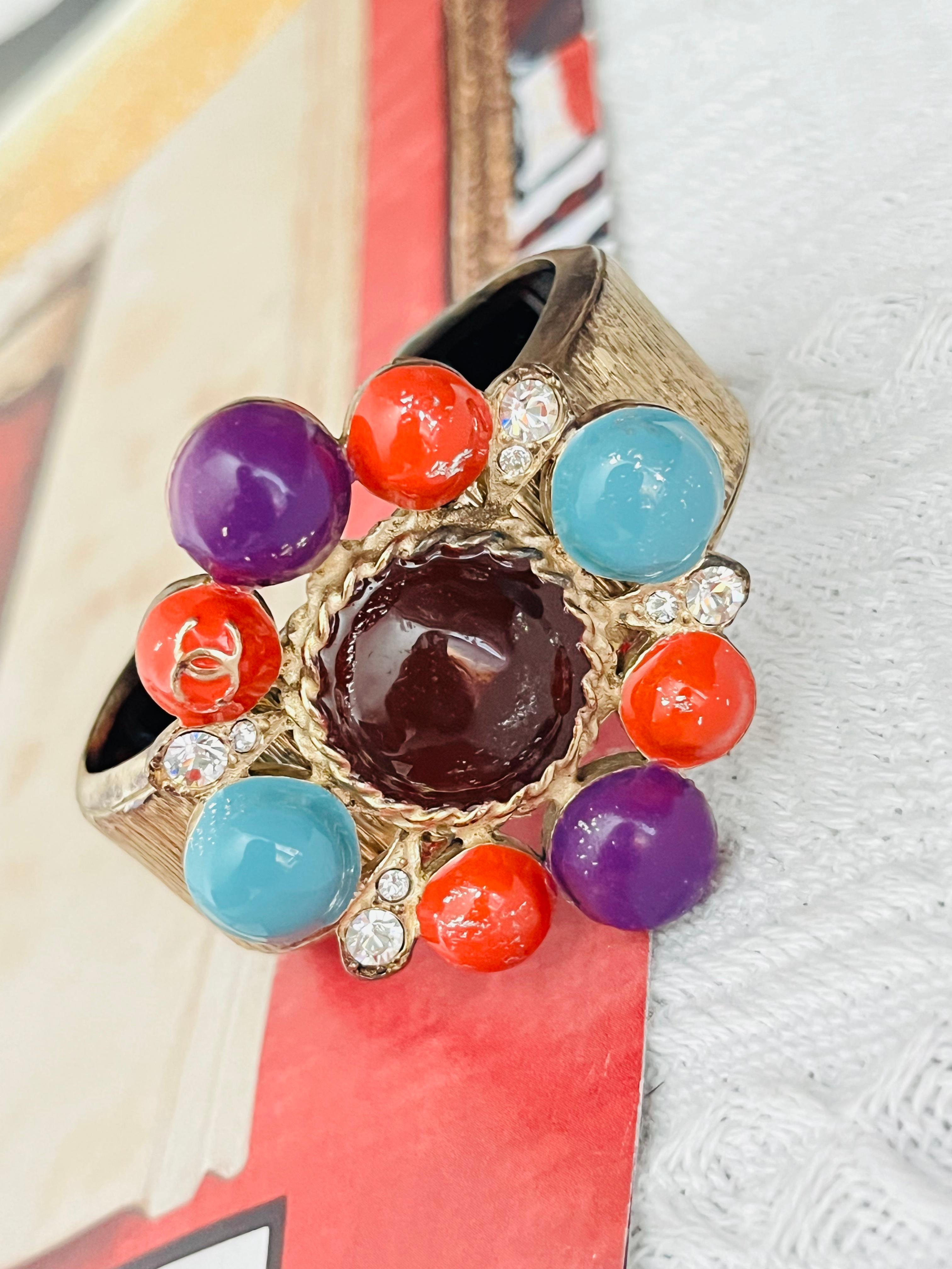 Women's or Men's Chanel Vintage 1997 Maltese Cross CC Logo Crystals Turquoise Red Cuff Bangle For Sale