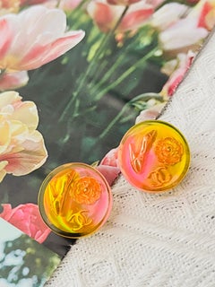 Chanel Vintage 1997 Orange Aurora Logo CC Camellia Heels Round Clip Earrings