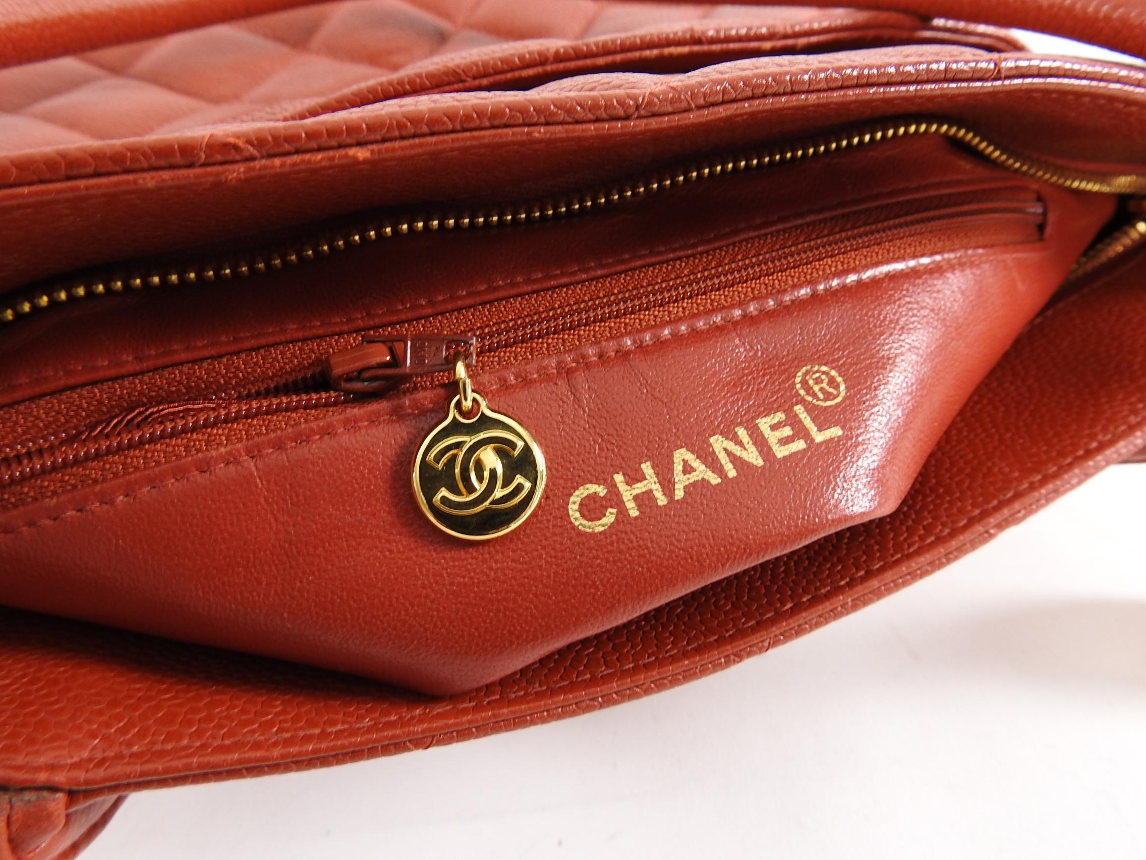 Chanel Vintage 1997 Red Caviar CC Medallion Tote Bag 7