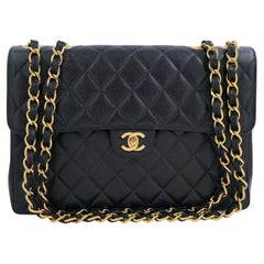Chanel Vintage 1998 Black Caviar Classic Jumbo Flap Bag 24k GHW 64728