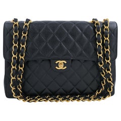 Chanel Vintage 1998 Schwarze klassische Jumbo-Klappentasche in Kaviar 24k GHW 64728
