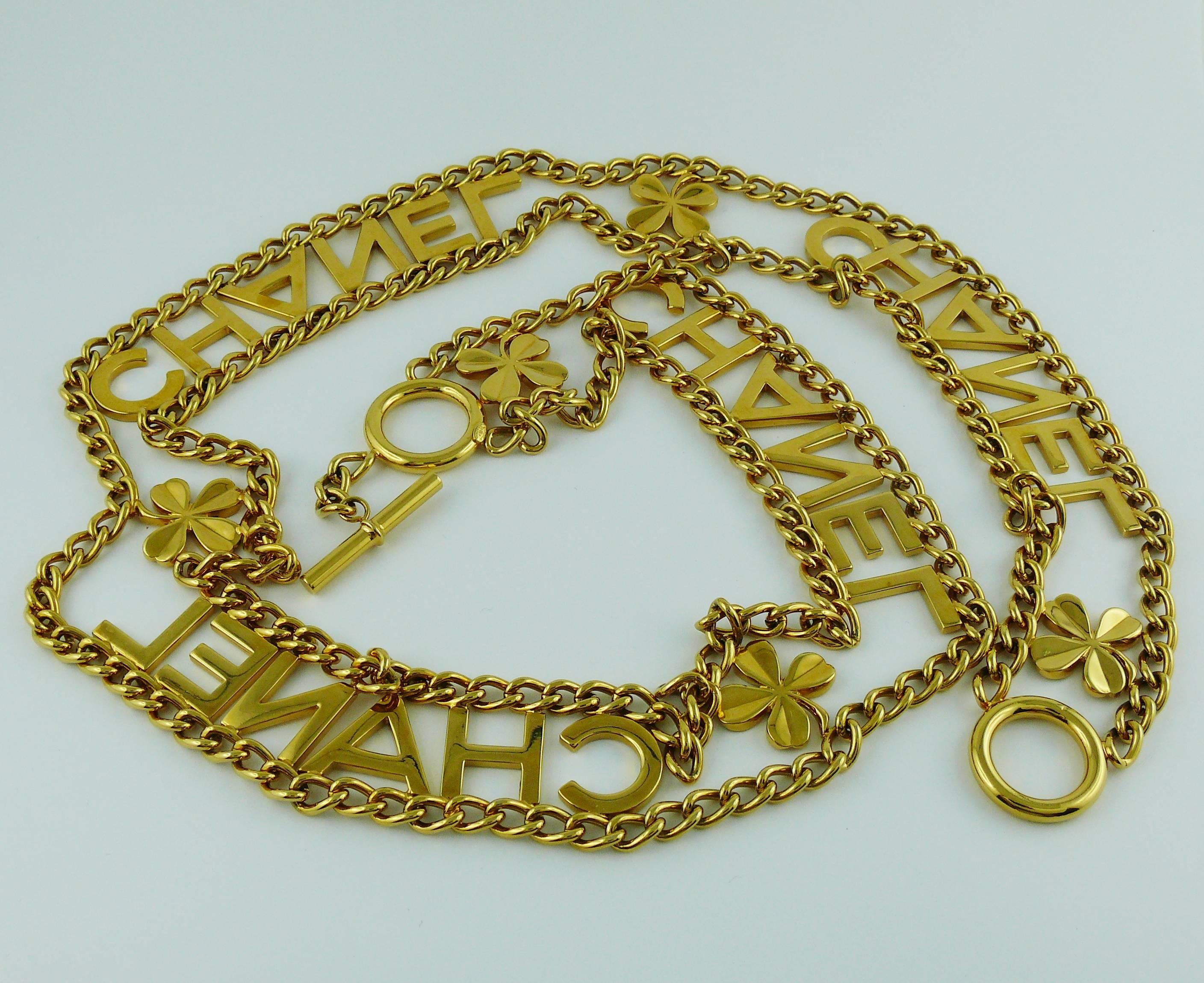 Chanel Vintage Gold Toned Chain Belt with Chanel Letters and Clovers, 1998  4